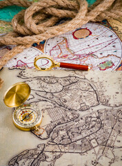 compass and magnifying glass