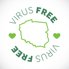 Poland map cornavirus free zone. Virus clear area.