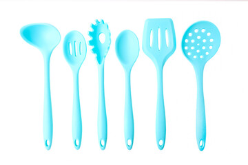 Set of blue kitchen utensils