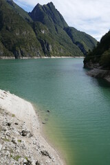 the Lago Del Mis in the Dolomiti Bellunesi National Park in the Dolomites, Belluno, Italy, September