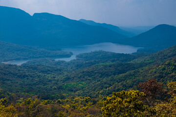 View on lake and mountains in Goa
