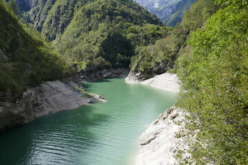 the Lago Del Mis in the Dolomiti Bellunesi National Park in the Dolomites, Belluno, Italy, September