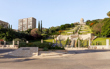 Naklejka premium View from Sderot Ben Gurion Avenue to the Bahai Garden in Haifa, Israel