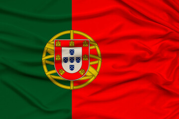 Fototapeta premium silk national flag of the modern state of portugal with beautiful folds, concept of tourism, economy, politics, emigration