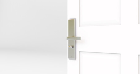 opened white door. room with open door