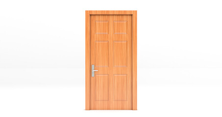 wooden Closed door isolated on white background.. 3d rendering
