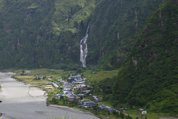 Waterfall behind Tal, a village on the eastern side of the Annapurna circuit.