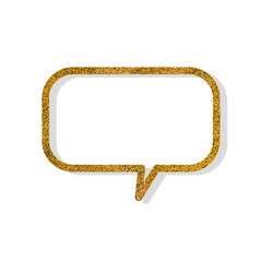 Vector speech bubble with golden glitter effect. Isolated glowing gold banners on white background. Cartoon illustration. Template frame.  Hand draw style, dialog clouds.