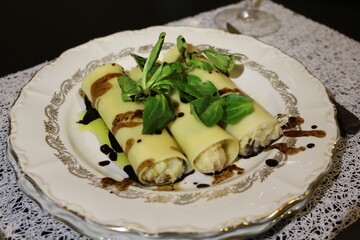 prawn and cod cannelloni with chocolate vinaigrette