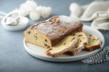 Traditional homemade raisin loaf cake