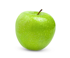Green Apple Isolated on White Background with water drop in Full Depth of Field