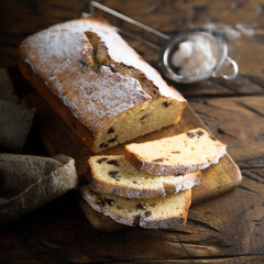 Fototapeta na wymiar Traditional homemade raisin loaf cake