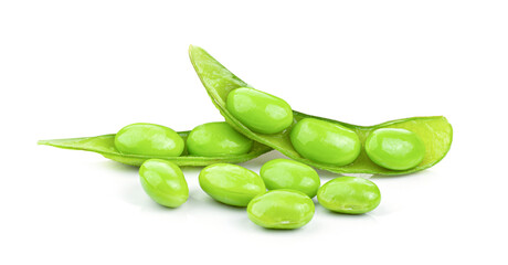 Green soy beans on white background