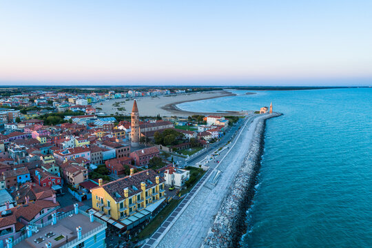 City of Caorle seen from above at sunset