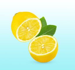 lemon with leaf blue background