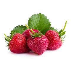 Strawberries with leaves isolated on white background