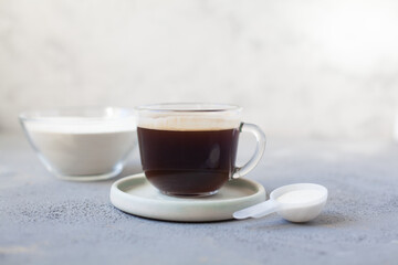 Obraz na płótnie Canvas Morning coffee and collagen powder
