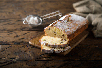 Traditional homemade raisin loaf cake