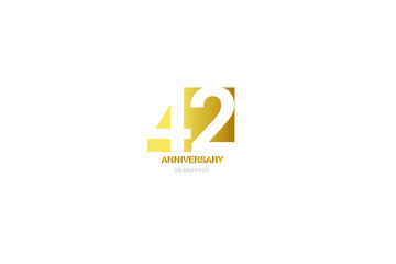 42 year anniversary, minimalist logo. Tenth years, jubilee, greeting card. Birthday invitation. year sign. Gold space vector illustration on white background - Vector