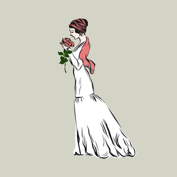 recommend clip art: vintage woman in elegance style. vector clip art. illustration for vintage postcard or poster