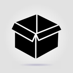 Moving box black icon on a gray background with soft shadow