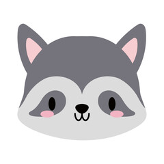 head of raccoon kawaii, flat style icon