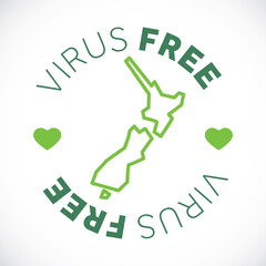 New Zealand map cornavirus free zone. Virus clear area.
