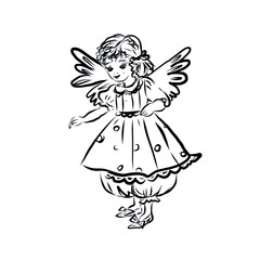 Little girl. Hand drawn vector clip art. illustration for vintage postcard or poster