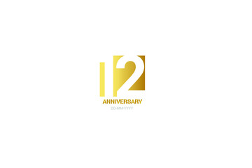 12 year anniversary, minimalist logo years, jubilee, greeting card. Birthday invitation. sign. Gold space vector illustration on white background - Vector