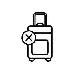 banned flights symbol, wrong and suitcase icon, line style