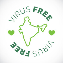 India map cornavirus free zone. Virus clear area.