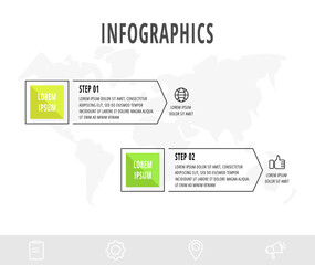 Fototapeta premium Vector infographics design template with arrows. Two steps. Modern line concept can be used for diagram, business, web, banner, workflow layout, presentations, info graph, timeline, content, levels
