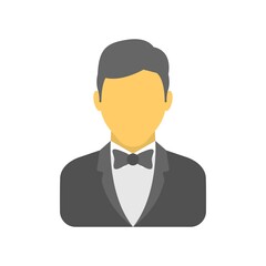 Waiter avatar icon in flat design style. Restaurant service employee symbol.