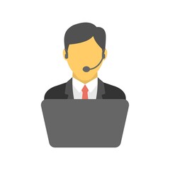 Call center operator icon in flat design style. Customer support representative sign.
