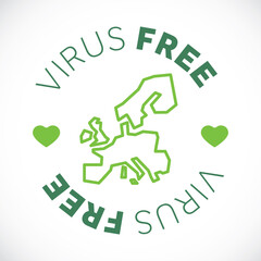 Europe map cornavirus free zone. Virus clear area.