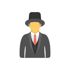 Person with hat icon illustration in flat design style. Magician sign