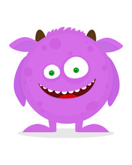 Cute violet round monster. Vector illustration, flat design.
