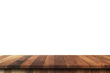 Empty wood table on isolate white background and display montage with copy space for product.