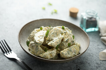 Homemade potato salad with yogurt sauce