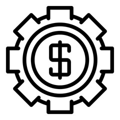 Money gear icon. Outline money gear vector icon for web design isolated on white background