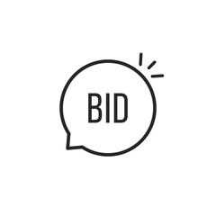 bid word in thin line speech bubble