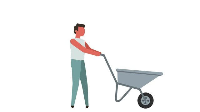Stick Figure Color Pictogram Man Character Walk with Construction Cart Cartoon Animation