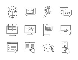 silhouette style icon set design, Education online and elearning theme Vector illustration