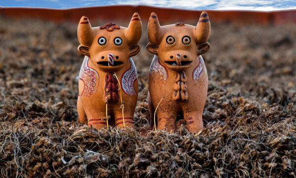 Toritos de Pucar&aacute; on a roof in Sillustanii 4

 