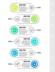 Fototapeta premium Infographics circular with six steps, parts, icons. Flat vector template. Can be used for diagram, business, web, banner, workflow layout, presentations, flow chart, timeline, content, levels.