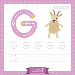 Letter G uppercase tracing practice worksheet. Standing Goat