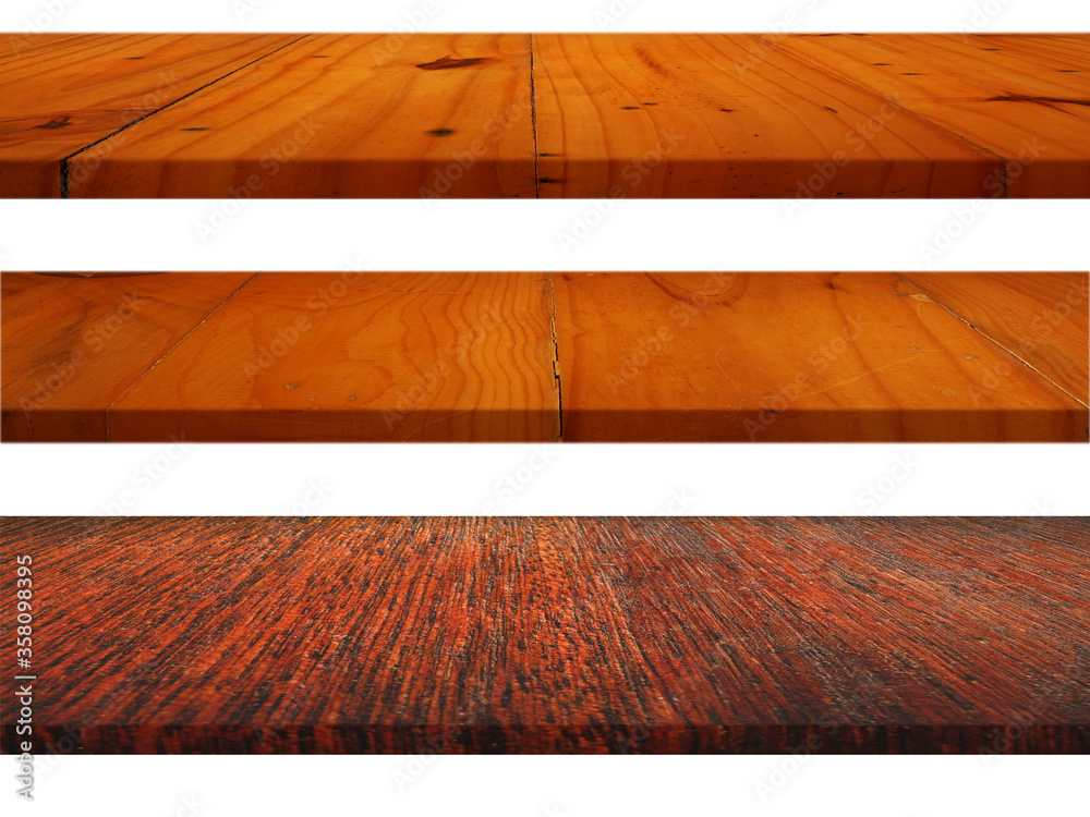 Wall mural 3 real wood table top texture isolated on white background.