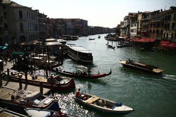 venice, veneto, italy, september, 25.th, 2014, boats and gondolas on the grand canal