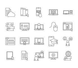 silhouette style icon set design, Education online and elearning theme Vector illustration