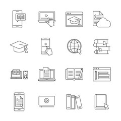 silhouette style icon set design, Education online and elearning theme Vector illustration
